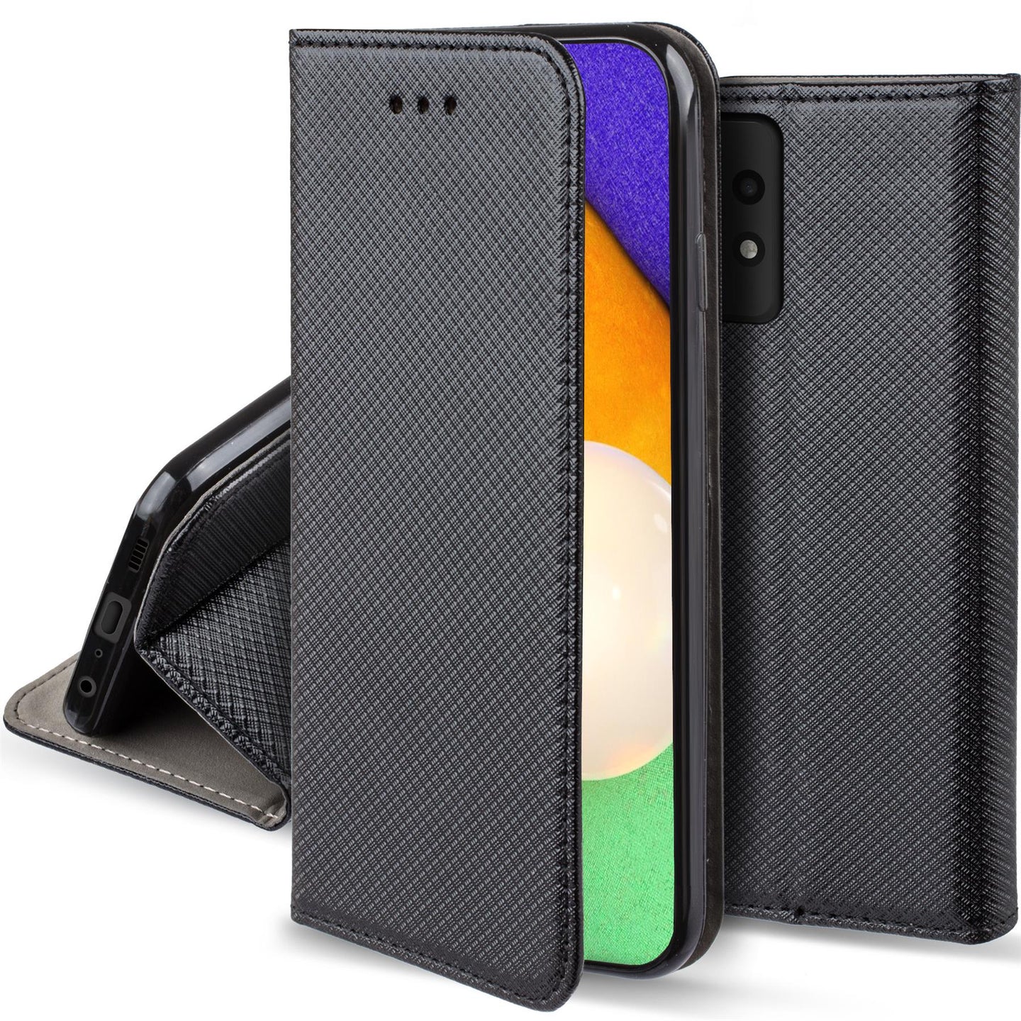 Moozy Case Flip Cover for Samsung A52, Samsung A52 5G, Black - Smart Magnetic Flip Case Flip Folio Wallet Case