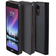 Carica l&#39;immagine nel visualizzatore di Gallery, Moozy Case Flip Cover for LG K4 2017, Black - Smart Magnetic Flip Case with Card Holder and Stand
