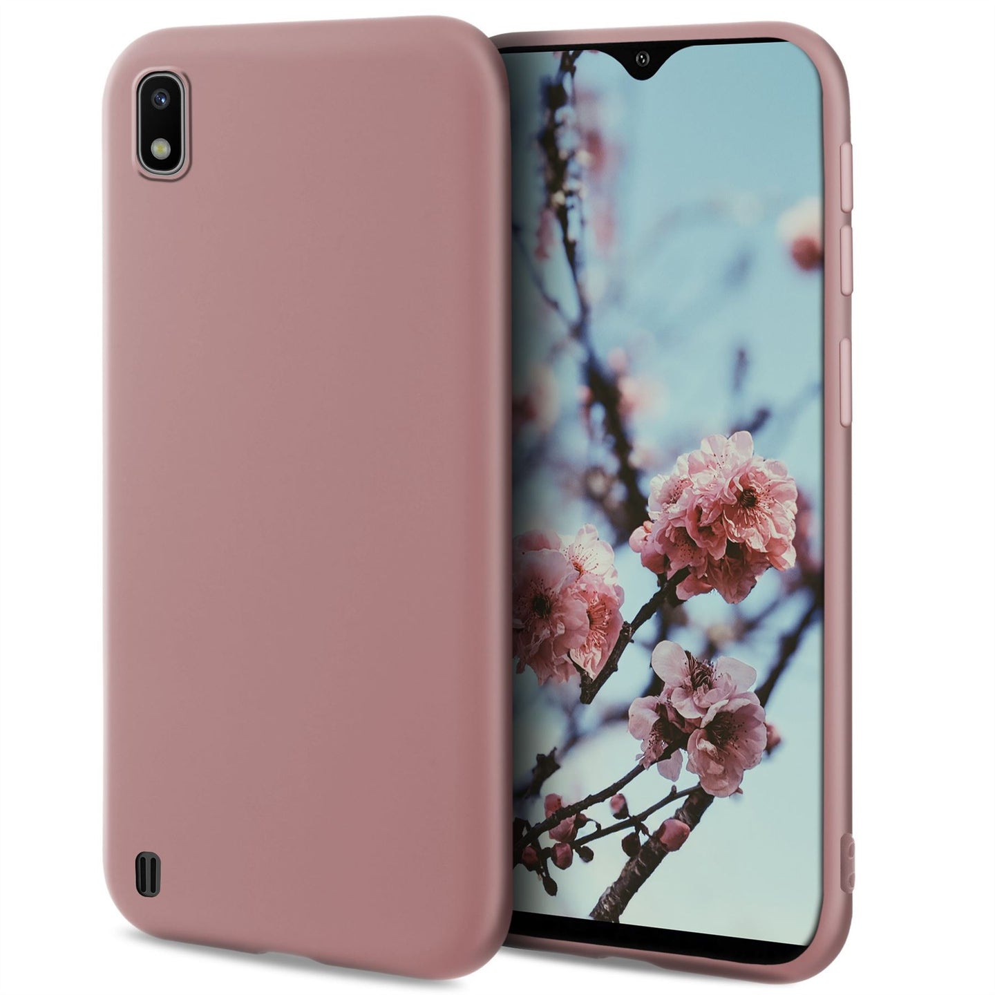 Moozy Minimalist Series Silicone Case for Samsung A10, Rose Beige - Matte Finish Slim Soft TPU Cover