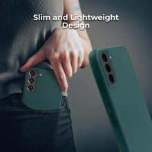 Afbeelding in Gallery-weergave laden, Moozy Lifestyle. Silicone Case for Samsung S21 FE, Dark Green - Liquid Silicone Lightweight Cover with Matte Finish and Soft Microfiber Lining, Premium Silicone Case
