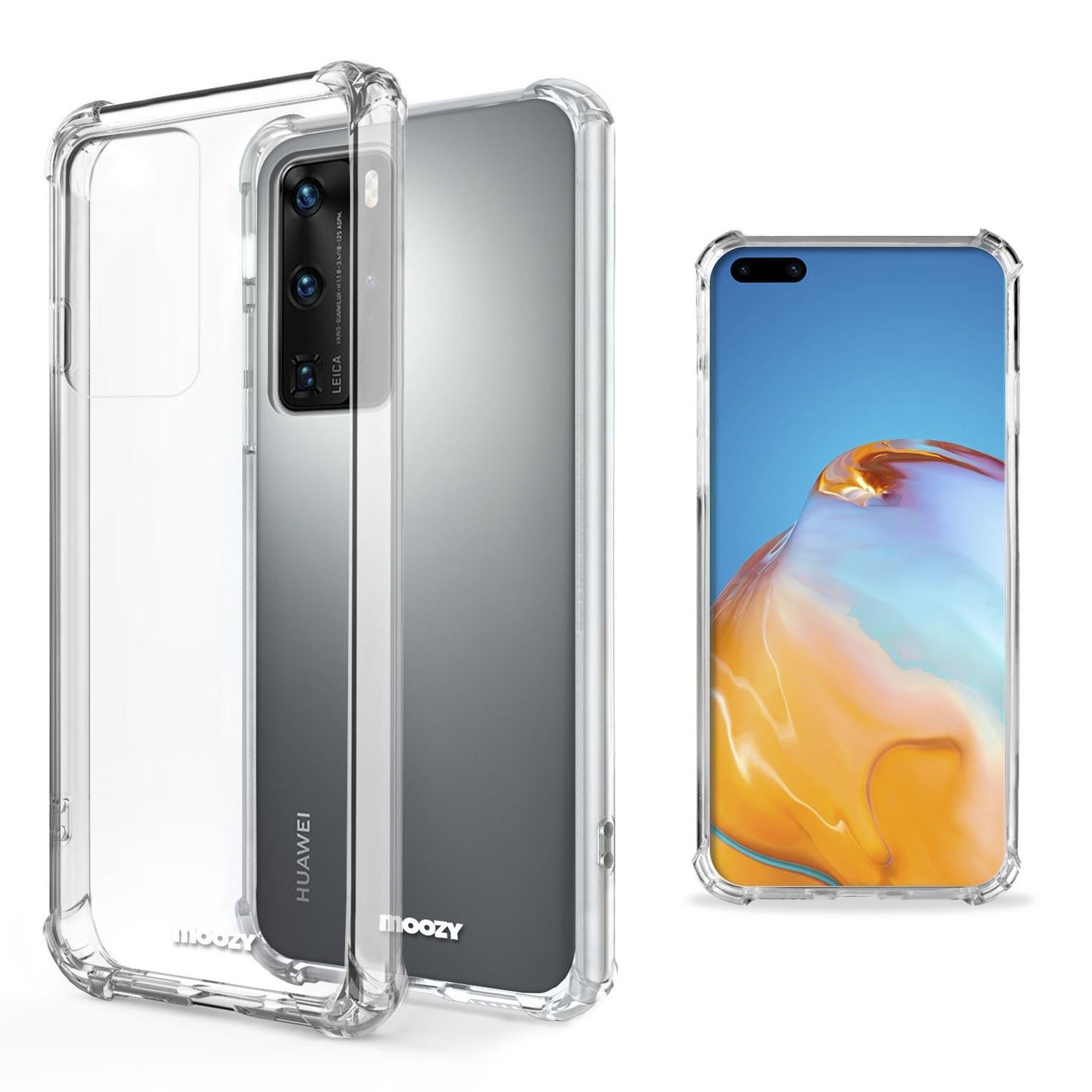 Moozy Shock Proof Silicone Case for Huawei P40 Pro - Transparent Crystal Clear Phone Case Soft TPU Cover