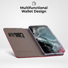 Ladda upp bild till gallerivisning, Moozy Case Flip Cover for Samsung S22 Ultra, Red - Smart Magnetic Flip Case Flip Folio Wallet Case with Card Holder and Stand, Credit Card Slots, Kickstand Function
