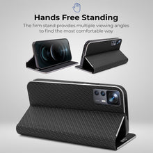 Ladda upp bild till gallerivisning, Moozy Wallet Case for Xiaomi 12T and 12T Pro, Black Carbon - Flip Case with Metallic Border Design Magnetic Closure Flip Cover with Card Holder and Kickstand Function
