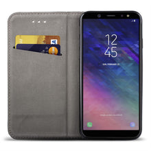 Carica l&#39;immagine nel visualizzatore di Gallery, Moozy Case Flip Cover for Samsung J6 2018, Black - Smart Magnetic Flip Case with Card Holder and Stand
