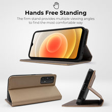 Carica l&#39;immagine nel visualizzatore di Gallery, Moozy Case Flip Cover for Samsung A13 4G, Gold - Smart Magnetic Flip Case Flip Folio Wallet Case with Card Holder and Stand, Credit Card Slots, Kickstand Function
