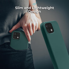 Carica l&#39;immagine nel visualizzatore di Gallery, Moozy Lifestyle. Silicone Case for Samsung A22 5G, Dark Green - Liquid Silicone Lightweight Cover with Matte Finish and Soft Microfiber Lining, Premium Silicone Case
