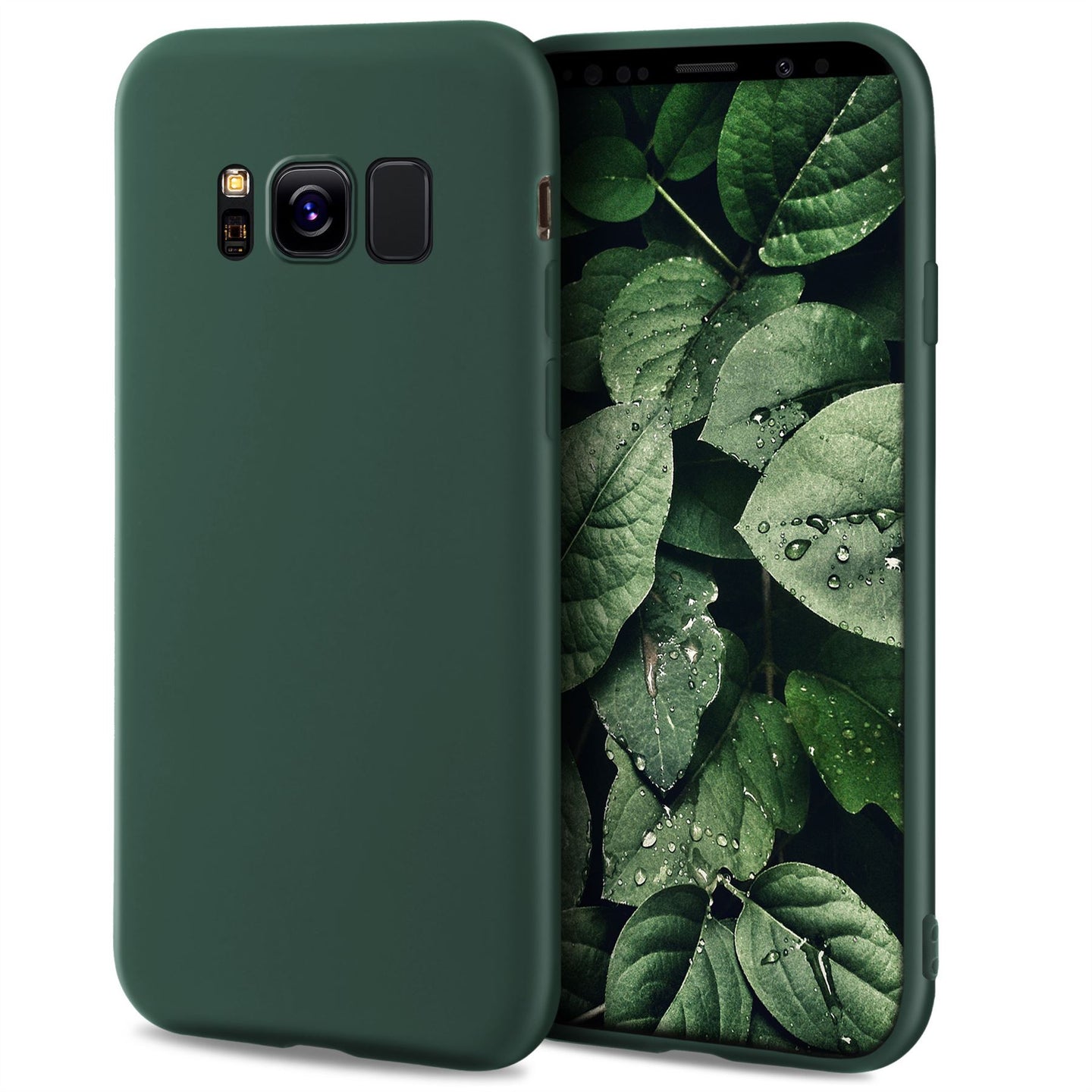 Moozy Minimalist Series Silicone Case for Samsung S8, Midnight Green - Matte Finish Slim Soft TPU Cover