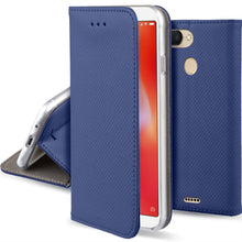 Load image into Gallery viewer, Moozy Case Flip Cover for Xiaomi Redmi 6, Dark Blue - Smart Magnetic Flip Case with Card Holder and Stand
