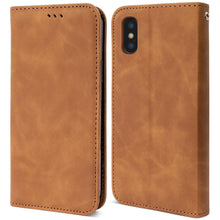 Charger l&#39;image dans la galerie, Moozy Marble Brown Flip Case for iPhone X, iPhone XS - Flip Cover Magnetic Flip Folio Retro Wallet Case with Card Holder and Stand, Credit Card Slots, Kickstand Function
