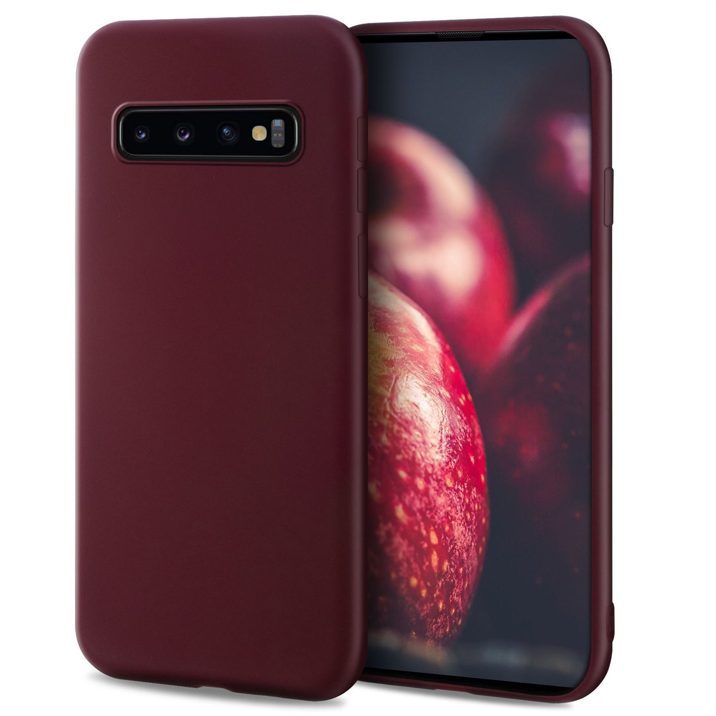 Moozy Minimalist Series Silicone Case for Samsung S10, Wine Red - Matte Finish Slim Soft TPU Cover