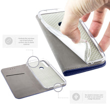 Cargar imagen en el visor de la galería, Moozy Case Flip Cover for Xiaomi Redmi Note 8T, Dark Blue - Smart Magnetic Flip Case with Card Holder and Stand
