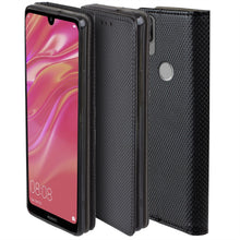 Load image into Gallery viewer, Moozy Case Flip Cover for Huawei Y7 2019, Huawei Y7 Prime 2019, Black - Smart Magnetic Flip Case with Card Holder and Stand
