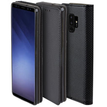 Load image into Gallery viewer, Moozy Case Flip Cover for Samsung S9 Plus, Black - Smart Magnetic Flip Case with Card Holder and Stand
