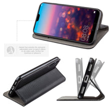 Carica l&#39;immagine nel visualizzatore di Gallery, Moozy Case Flip Cover for Huawei P20 Pro, Black - Smart Magnetic Flip Case with Card Holder and Stand
