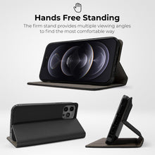 Afbeelding in Gallery-weergave laden, Moozy Case Flip Cover for iPhone 14 Pro, Black - Smart Magnetic Flip Case Flip Folio Wallet Case with Card Holder and Stand, Credit Card Slots, Kickstand Function

