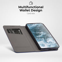 Carica l&#39;immagine nel visualizzatore di Gallery, Moozy Case Flip Cover for Samsung A53 5G, Dark Blue - Smart Magnetic Flip Case Flip Folio Wallet Case with Card Holder and Stand, Credit Card Slots, Kickstand Function
