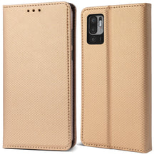 Load image into Gallery viewer, Moozy Case Flip Cover for Xiaomi Redmi Note 10 5G and Poco M3 Pro 5G, Gold - Smart Magnetic Flip Case Flip Folio Wallet Case with Card Holder and Stand, Credit Card Slots, Kickstand Function
