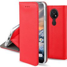 Załaduj obraz do przeglądarki galerii, Moozy Case Flip Cover for Nokia 7.2, Nokia 6.2, Red - Smart Magnetic Flip Case with Card Holder and Stand
