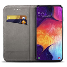 Carica l&#39;immagine nel visualizzatore di Gallery, Moozy Case Flip Cover for Samsung A50, Black - Smart Magnetic Flip Case with Card Holder and Stand
