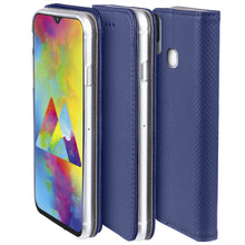 Load image into Gallery viewer, Moozy Case Flip Cover for Samsung M20, Dark Blue - Smart Magnetic Flip Case with Card Holder and Stand
