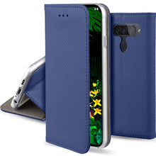 Carica l&#39;immagine nel visualizzatore di Gallery, Moozy Case Flip Cover for LG G8S ThinQ, Dark Blue - Smart Magnetic Flip Case with Card Holder and Stand
