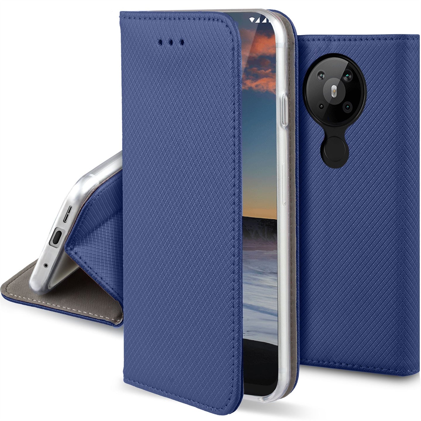 Moozy Case Flip Cover for Nokia 5.3, Dark Blue - Smart Magnetic Flip Case with Card Holder and Stand