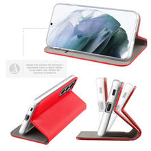 Carica l&#39;immagine nel visualizzatore di Gallery, Moozy Case Flip Cover for Samsung S21 5G, Samsung S21, Red - Smart Magnetic Flip Case with Card Holder and Stand
