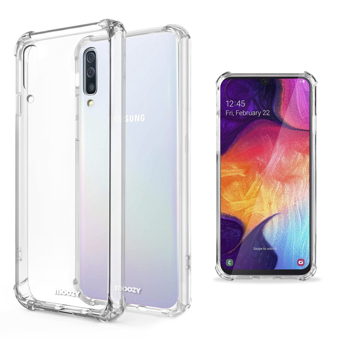 Moozy Shock Proof Silicone Case for Samsung A50 - Transparent Crystal Clear Phone Case Soft TPU Cover