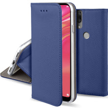 Lade das Bild in den Galerie-Viewer, Moozy Case Flip Cover for Huawei Y7 2019, Huawei Y7 Prime 2019, Dark Blue - Smart Magnetic Flip Case with Card Holder and Stand
