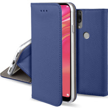 Afbeelding in Gallery-weergave laden, Moozy Case Flip Cover for Huawei Y7 2019, Huawei Y7 Prime 2019, Dark Blue - Smart Magnetic Flip Case with Card Holder and Stand
