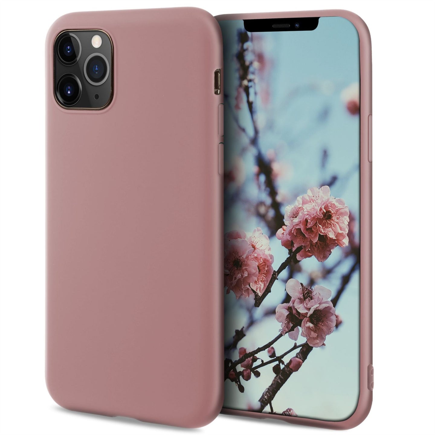 Moozy Minimalist Series Silicone Case for iPhone 11 Pro, Rose Beige - Matte Finish Slim Soft TPU Cover