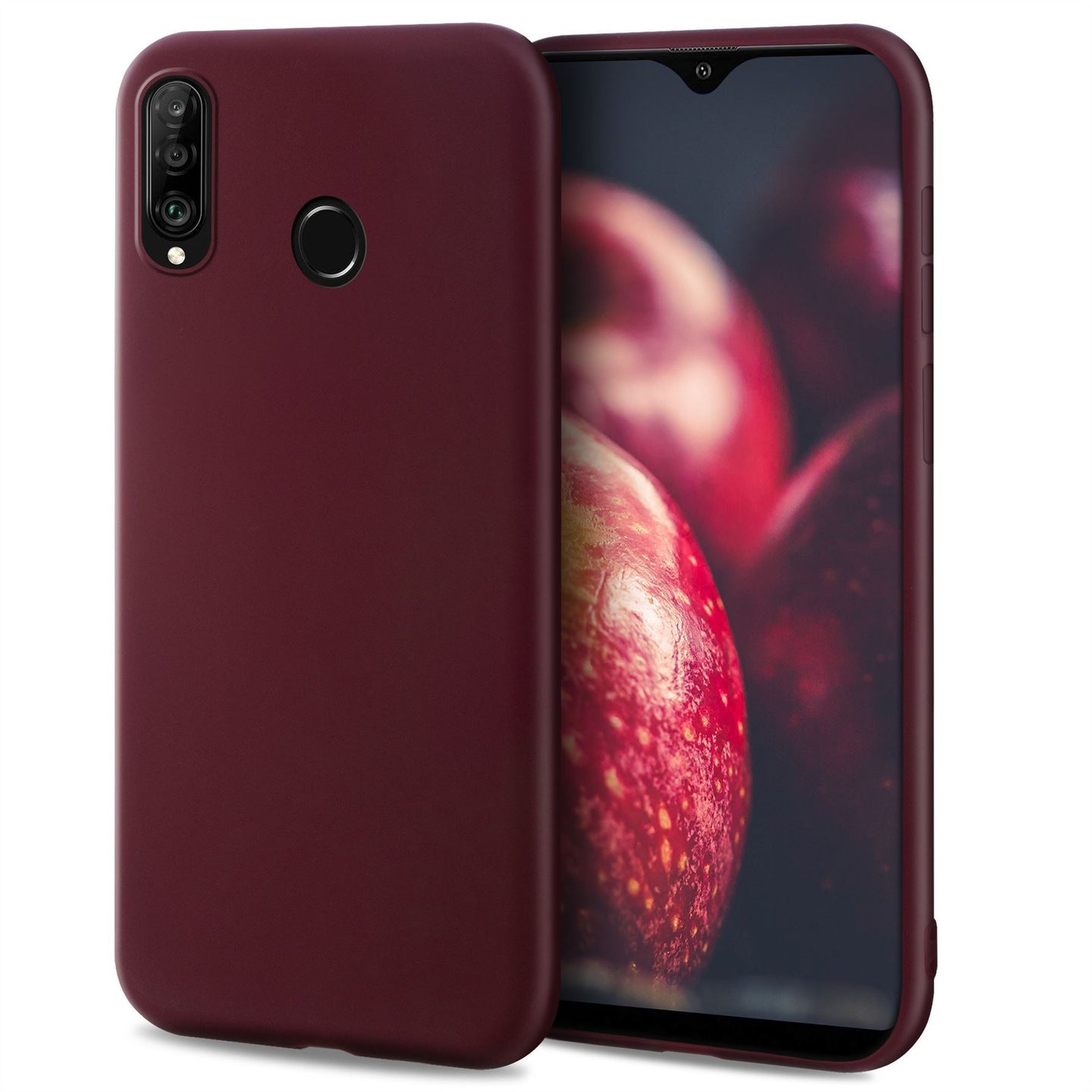 Moozy Minimalist Series Silicone Case for Huawei P30 Lite, Wine Red - Matte Finish Slim Soft TPU Cover
