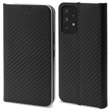 Charger l&#39;image dans la galerie, Moozy Wallet Case for Samsung A33 5G, Black Carbon – Flip Case with Metallic Border Design Magnetic Closure Flip Cover with Card Holder and Kickstand Function
