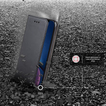Załaduj obraz do przeglądarki galerii, Moozy Case Flip Cover for iPhone XR, Black - Smart Magnetic Flip Case with Card Holder and Stand
