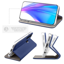 Lade das Bild in den Galerie-Viewer, Moozy Case Flip Cover for Xiaomi Redmi Note 8T, Dark Blue - Smart Magnetic Flip Case with Card Holder and Stand
