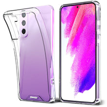 Afbeelding in Gallery-weergave laden, Moozy Xframe Shockproof Case for Samsung S21 FE - Transparent Rim Case, Double Colour Clear Hybrid Cover with Shock Absorbing TPU Rim
