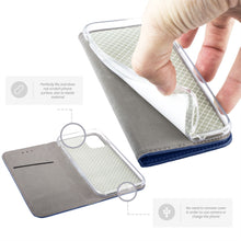 Załaduj obraz do przeglądarki galerii, Moozy Case Flip Cover for iPhone 12 mini, Dark Blue - Smart Magnetic Flip Case with Card Holder and Stand
