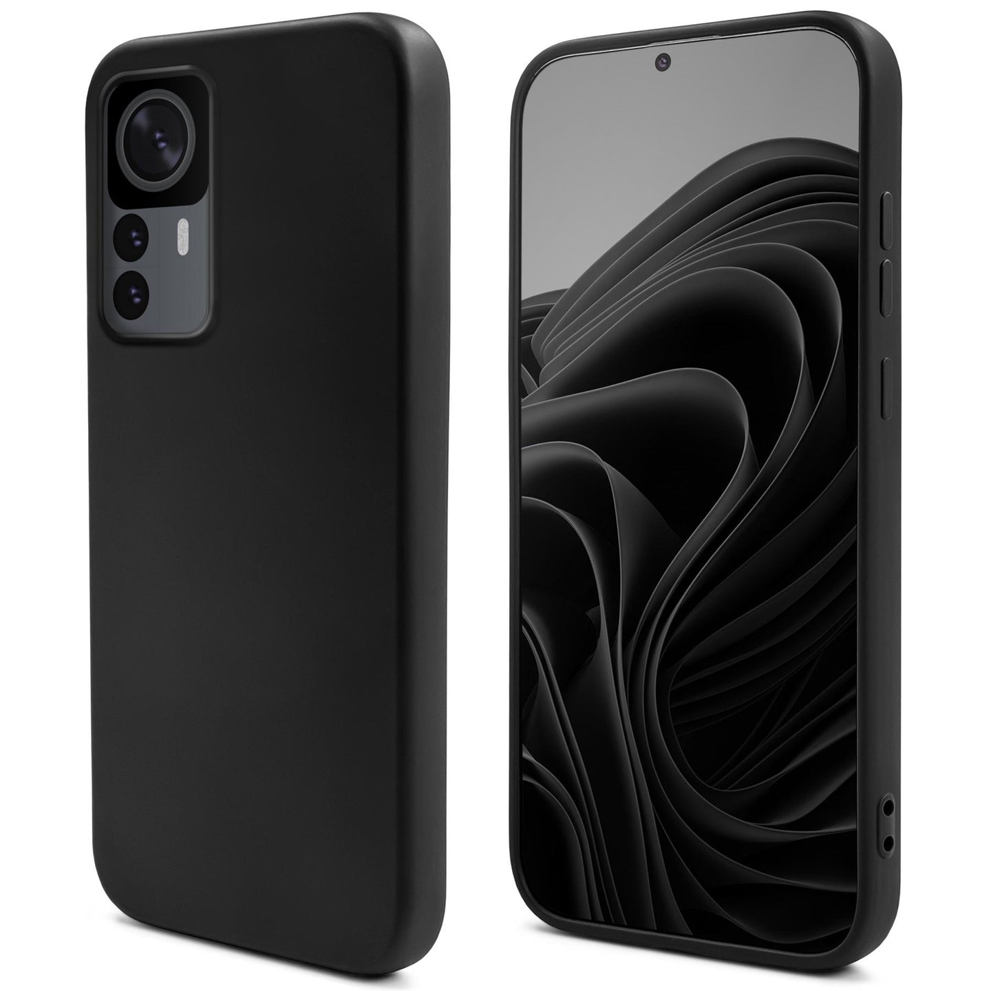 Moozy Lifestyle. Silicone Case for Xiaomi 12T and 12T Pro, Black - Liquid Silicone Lightweight Cover with Matte Finish and Soft Microfiber Lining, Premium Silicone Case