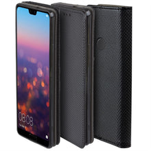 Lade das Bild in den Galerie-Viewer, Moozy Case Flip Cover for Huawei P20 Lite, Black - Smart Magnetic Flip Case with Card Holder and Stand
