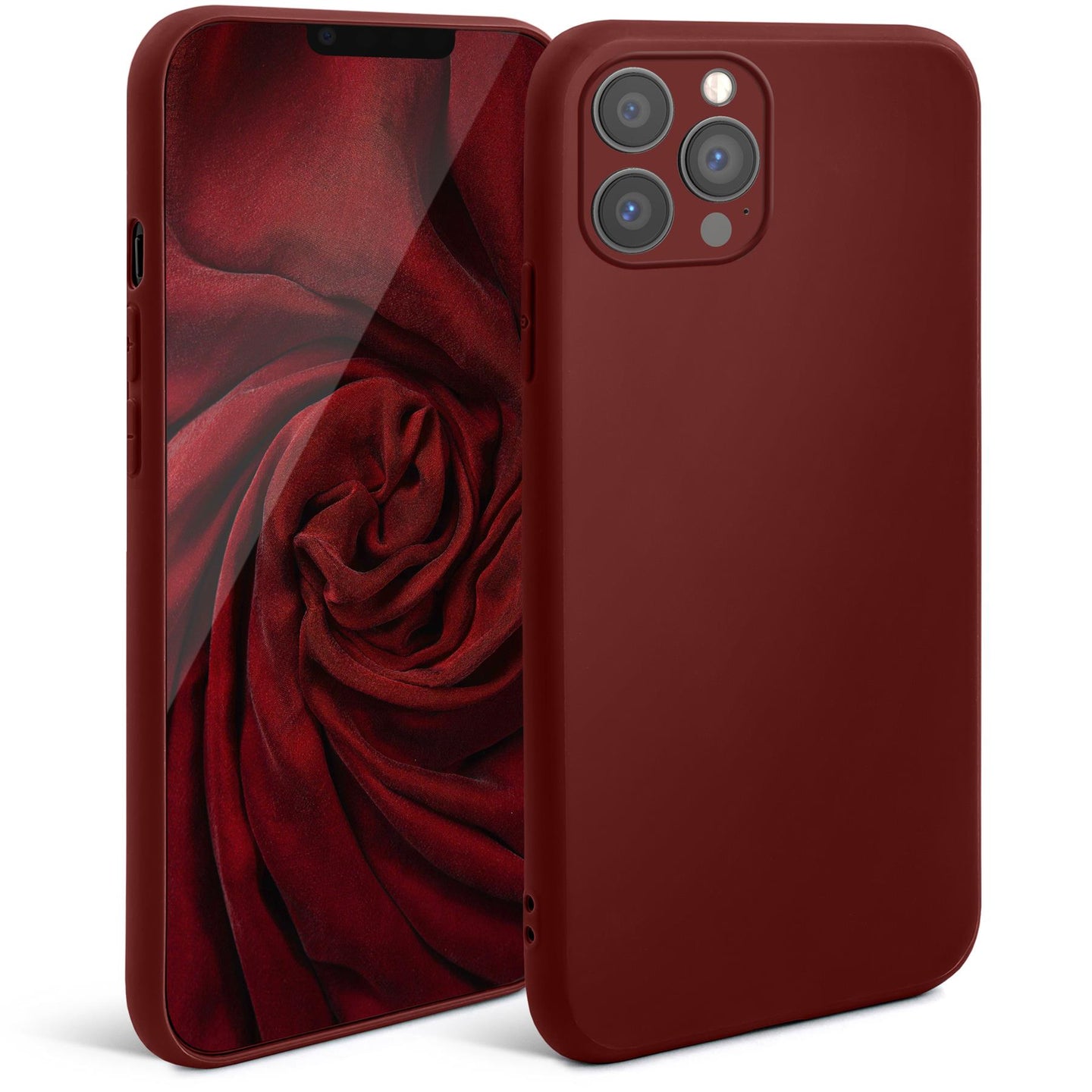 Moozy Minimalist Series Silicone Case for iPhone 13 Pro, Wine Red - Matte Finish Lightweight Mobile Phone Case Slim Soft Protective