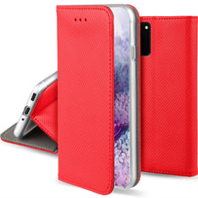 Load image into Gallery viewer, Moozy Case Flip Cover for Samsung S20 Plus, Red - Smart Magnetic Flip Case with Card Holder and Stand
