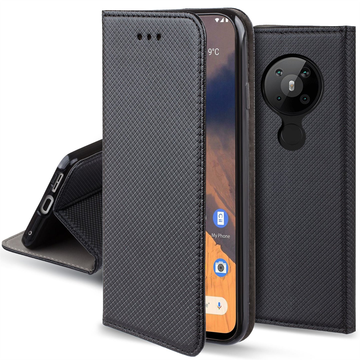 Moozy Case Flip Cover for Nokia 5.3, Black - Smart Magnetic Flip Case with Card Holder and Stand