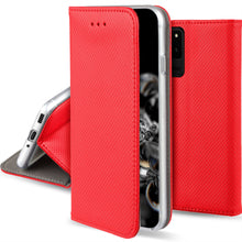 Load image into Gallery viewer, Moozy Case Flip Cover for Samsung S20 Ultra, Red - Smart Magnetic Flip Case with Card Holder and Stand
