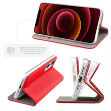 Lade das Bild in den Galerie-Viewer, Moozy Case Flip Cover for iPhone 12, iPhone 12 Pro, Red - Smart Magnetic Flip Case with Card Holder and Stand
