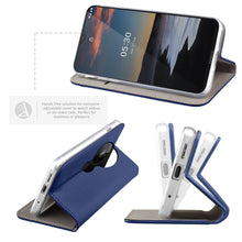 Załaduj obraz do przeglądarki galerii, Moozy Case Flip Cover for Nokia 5.3, Dark Blue - Smart Magnetic Flip Case with Card Holder and Stand
