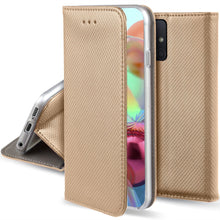 Load image into Gallery viewer, Moozy Case Flip Cover for Samsung A71, Gold - Smart Magnetic Flip Case with Card Holder and Stand
