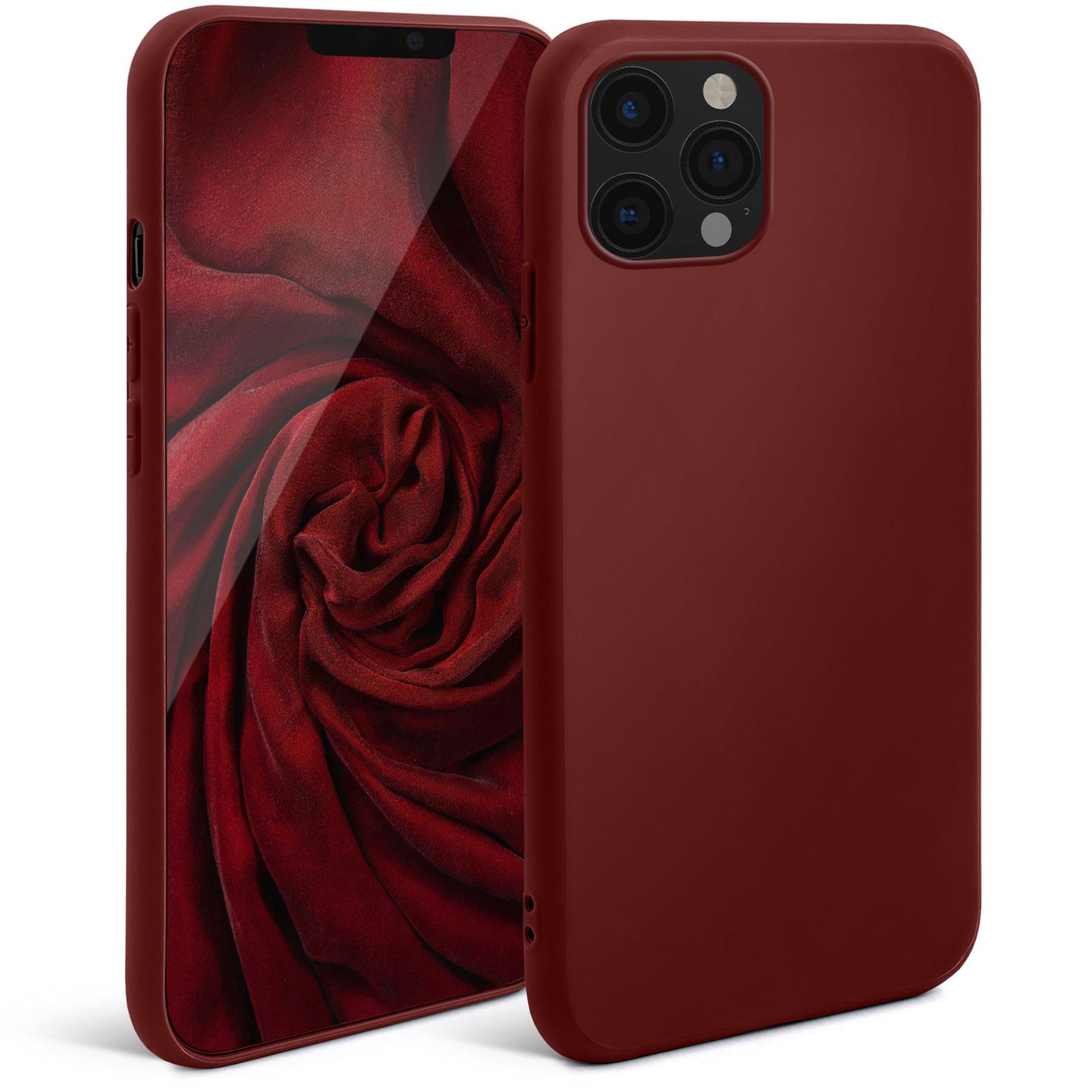 Moozy Minimalist Series Silicone Case for iPhone 12, iPhone 12 Pro, Wine Red - Matte Finish Slim Soft TPU Cover