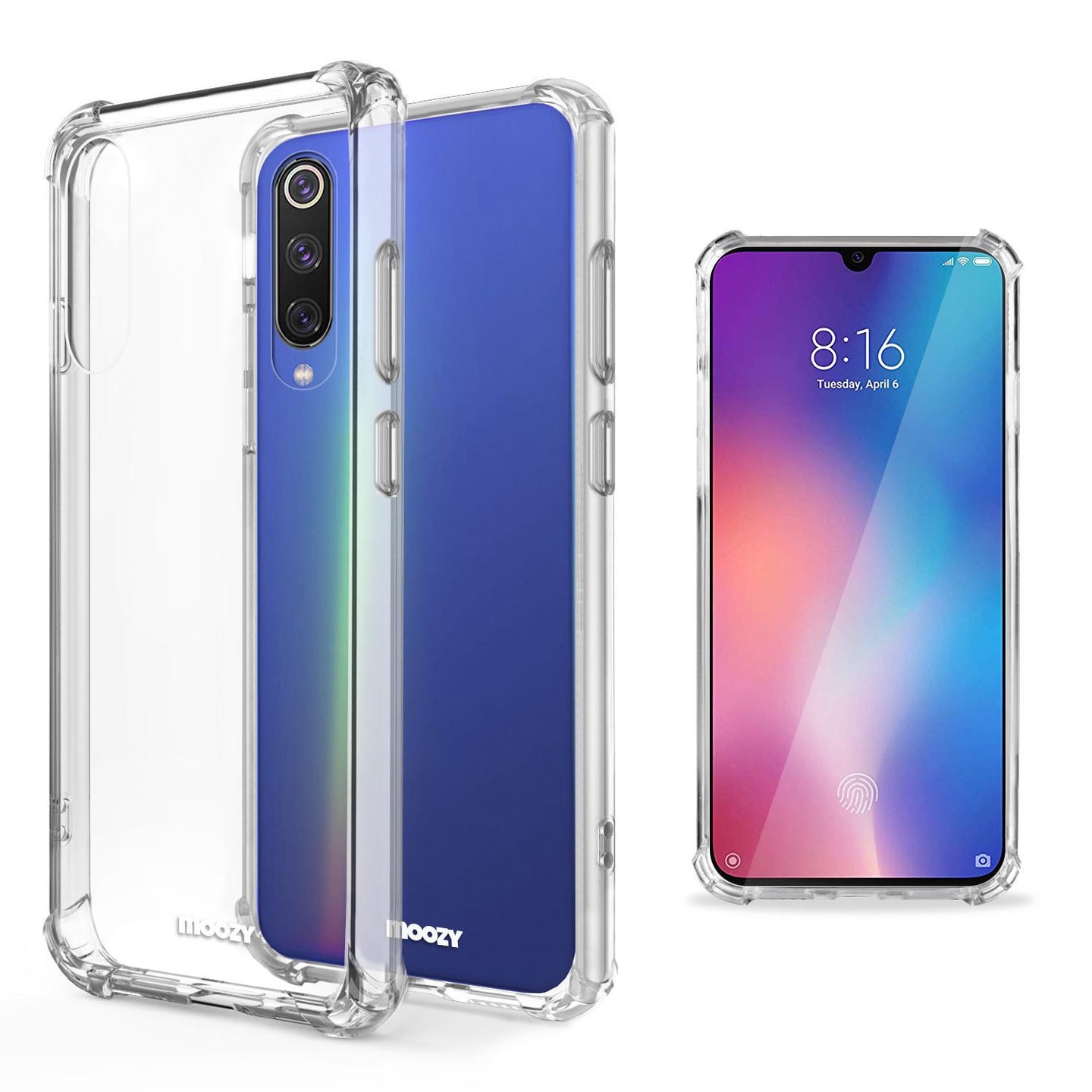 Moozy Shock Proof Silicone Case for Xiaomi Mi 9 - Transparent Crystal Clear Phone Case Soft TPU Cover