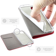 Cargar imagen en el visor de la galería, Moozy Case Flip Cover for Samsung A42 5G, Red - Smart Magnetic Flip Case with Card Holder and Stand
