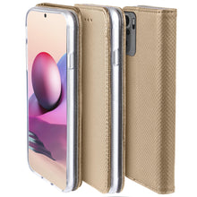 Load image into Gallery viewer, Moozy Case Flip Cover for Xiaomi Redmi Note 10 and Redmi Note 10S, Gold - Smart Magnetic Flip Case Flip Folio Wallet Case
